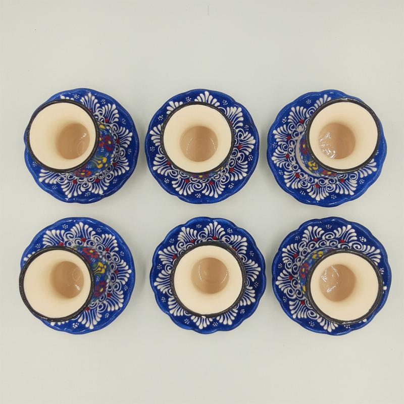 Lacivert Kabartma Desenli Seramik Çay Takımı
