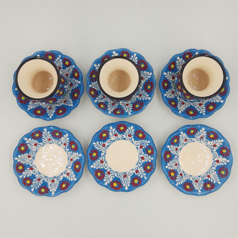 Boncuk Mavi Kabartma Desenli Seramik Çay Takımı