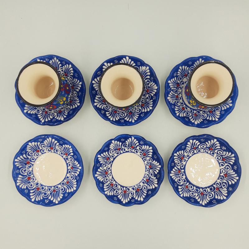 Lacivert Kabartma Desenli Seramik Çay Takımı