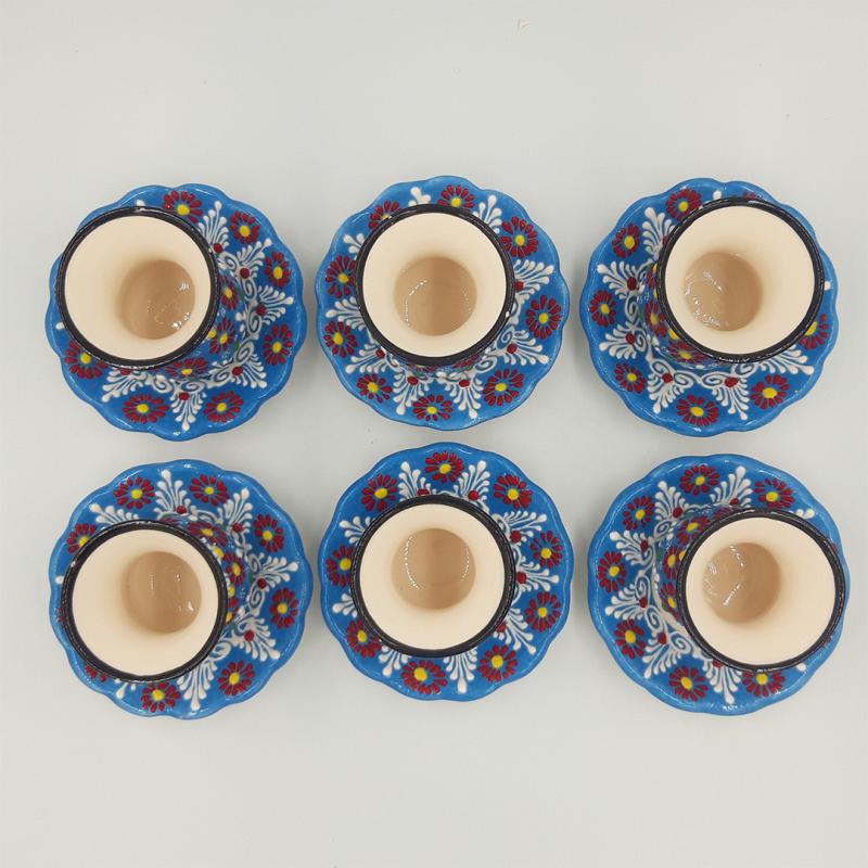 Boncuk Mavi Kabartma Desenli Seramik Çay Takımı